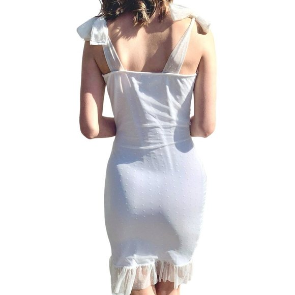 Yolo 5 Ruched Sleeveless Swiss Dot Mini Dress White Size Large NWT - Picture 2 of 2